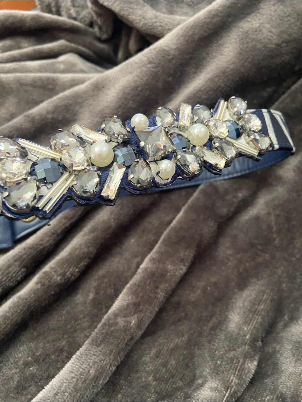 Vintage Eliza J Embellished Navy Elastic Women’s Belt Size 6. - Picture 3 of 6